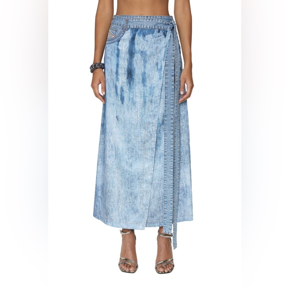 Diesel O’Datura Trompe l'oeil wrap skirt in satin - Picture 6 of 11